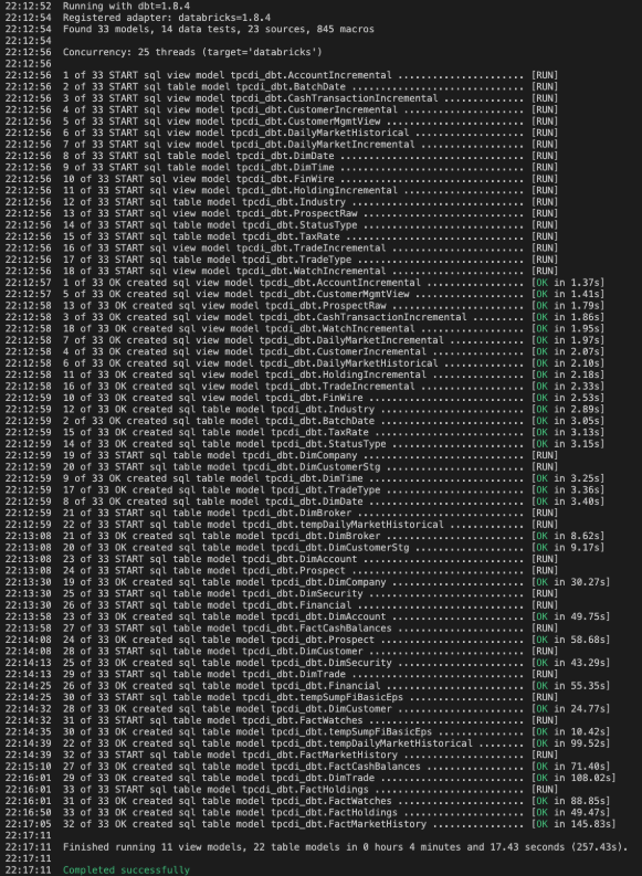 Fig. 5 - breaking change execution in dbt with all downstream models updated.